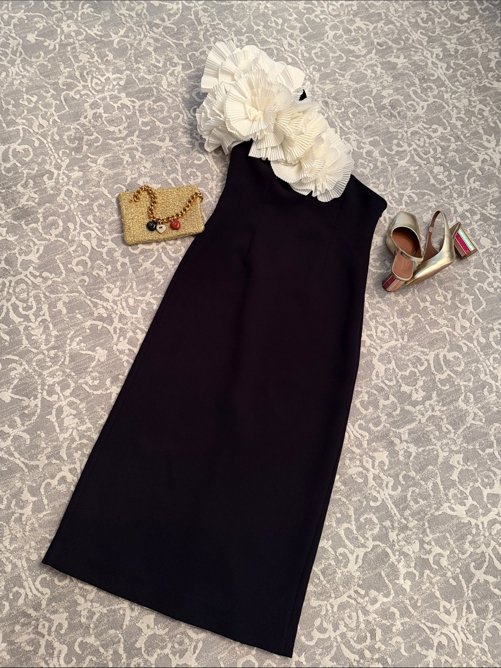 Acler Black One-Shoulder Dress with White Floral Ruffle